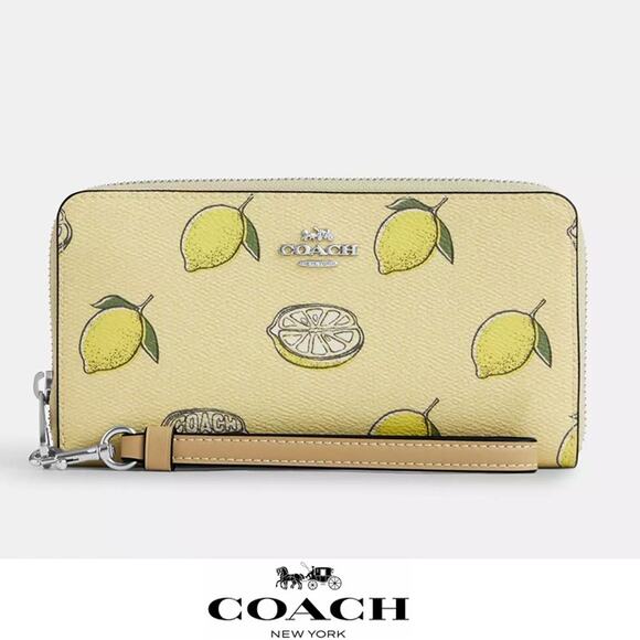 🍋 Coach Long Zip Around Wallet With Lemon Print - Picture 1 of 8